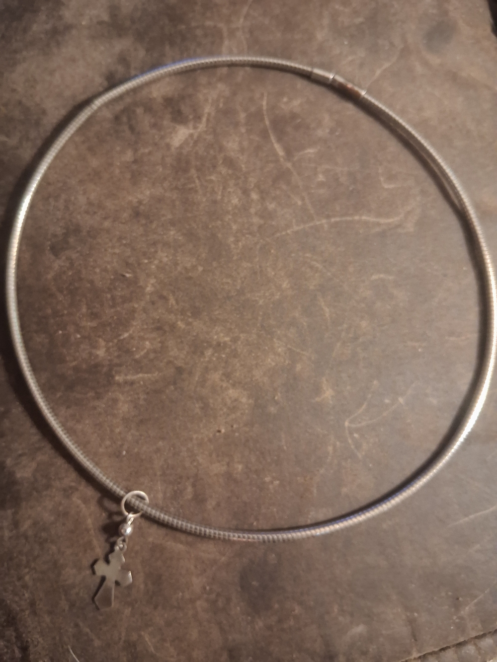 Sterling Silver Tone Choker Necklace with Dangling Charm